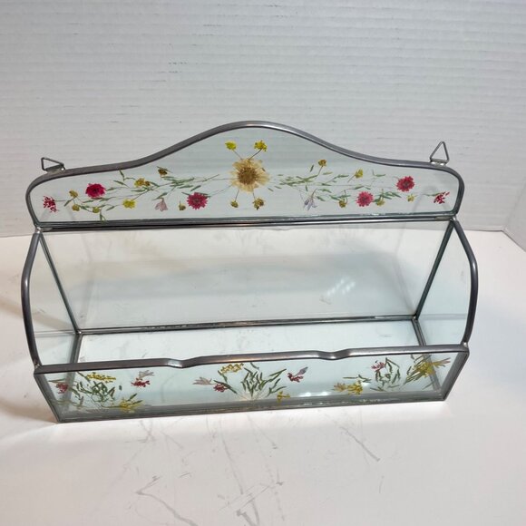 Handcrafted Pressed Flower Glass Wall-Mounted Organizer With Metal Frame - Picture 2 of 14